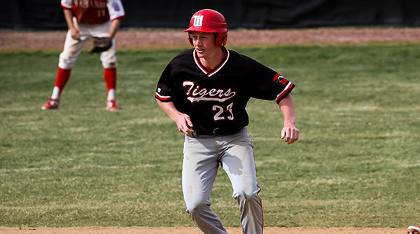 Dalton Boucher had a home run but he and the Tigers fell in two straight games to DePauw on Sunday. File Photo | Erin Pence '04