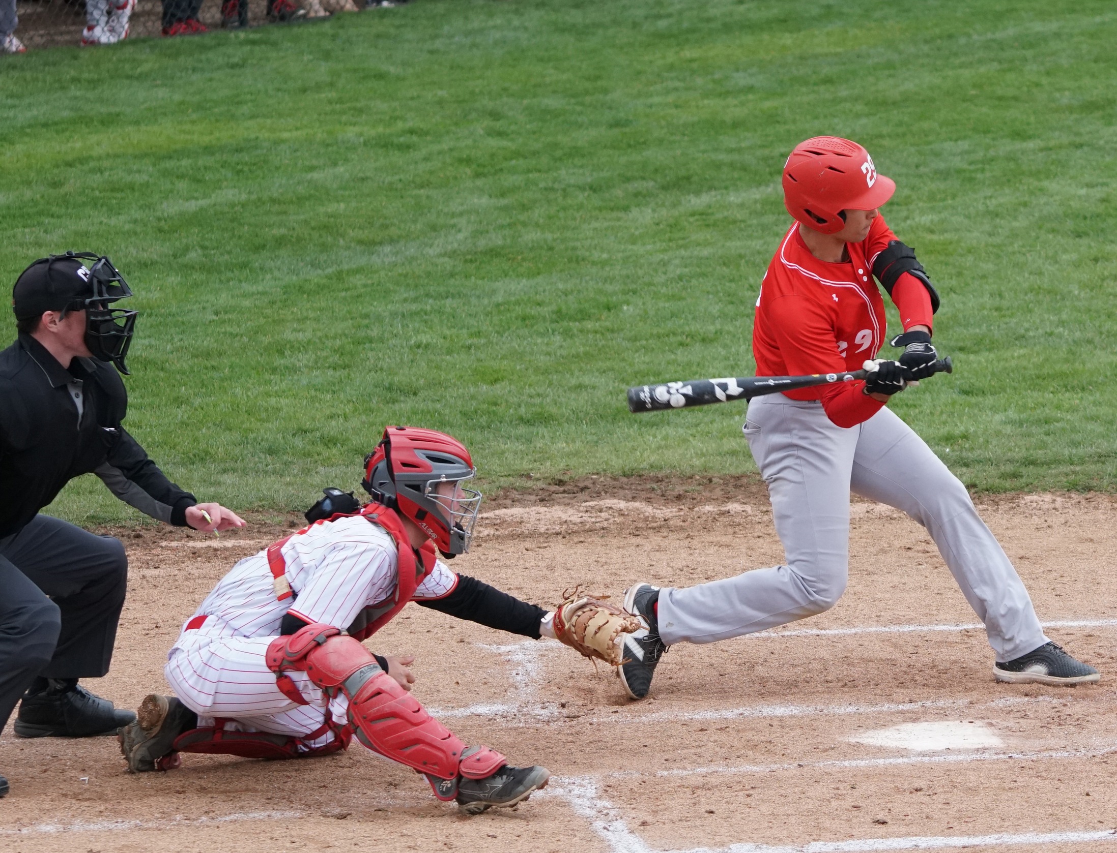 Sophomore Alex Nemunaitis swings at a pitch during Wednesday's game at Otterbein. Nemunaitis hit one of the Tigers' two home runs in the game. | Photo courtesy of Otterbein Athletics Communications
