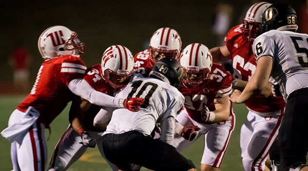 Wittenberg's defense swarmed on DePauw to force seven turnovers in a 34-17 win over DePauw. Photo by Erin Pence