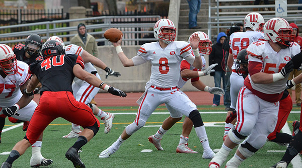 Quarterback Zack Jenkins was prolific on Saturday in a 42-6 rout of Ohio Wesleyan. Photo by Mike Serbanoiu / OWU