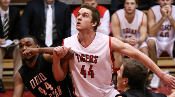 Cole Bond and the Tigers moved within one game of the NCAC lead with a 61-43 win at Allegheny. File Photo | Erin Pence
