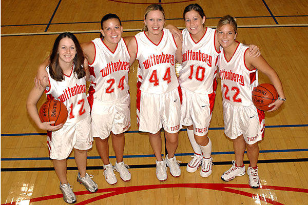 2001-02 Wittenberg University women's basketball seniors: (from left) Stephanie Campbell, Meghan Bruggeman, Rebecca Meers, Tiffany Keller, Kate Rolf