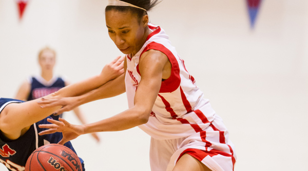 Wittenberg sophomore Enri Small notched her first career double-double against Hiram and added seven steals. Photo by Erin Pence