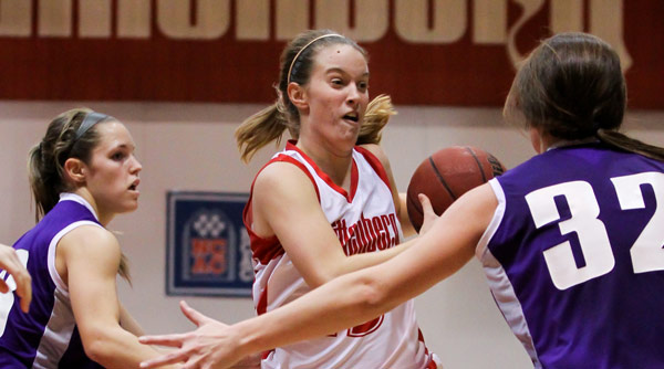 Heather Schroeder scored seven points off the bench in a 64-58 loss to Kenyon. File Photo | Erin Pence