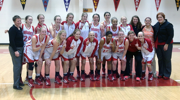 A happy bunch of Tigers after a 61-60 win over Mount Union in the final game of the 2012 Charles B. Zimmerman Memorial Classic. Photo by Jordyn Baker