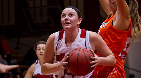 Katelyn Haralamos became just the 10th student-athlete in Wittenberg women's basketball history to score 1,000 points after her 21-point outing against DePauw. File Photo | Erin Pence '04