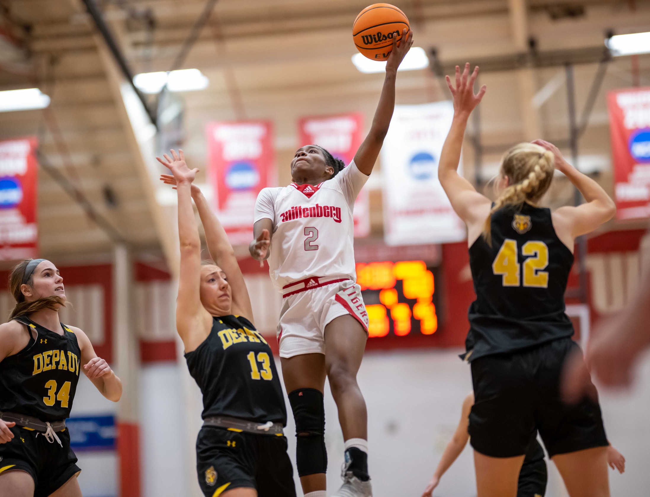 Junior Jazmyn Gaines-Burnes led Wittenberg with 16 points at DePauw on Wednesday night.