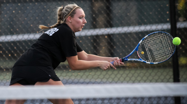 Chelsea Reeder was a winner in both singles and doubles against IU-East. Photo by Erin Pence