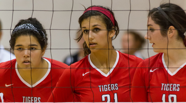 Camila Quinones, Meghan Vodopich and Andrea Behling led the Tigers to a 3-0 win over Ohio Wesleyan. File Photo | Erin Pence