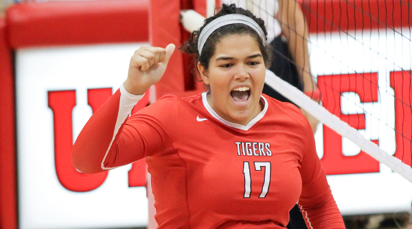 Camila Quiñones tallied eight kills for the Tigers in Tuesday night's 3-0 win at Kenyon College. File Photo | Erin Pence