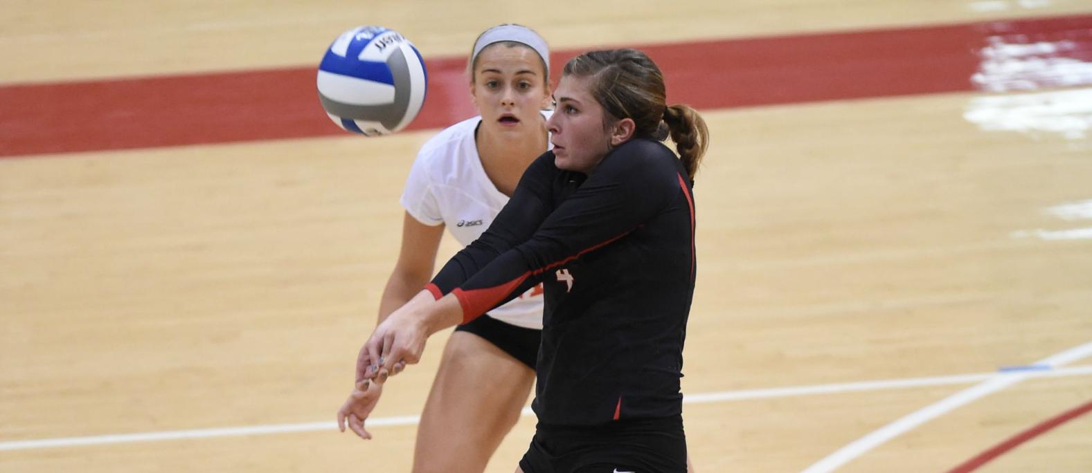 Melissa Emming (4) contributed nine kills to the Tiger offense in a sweep at Allegheny. File Photo | Nick Falzerano