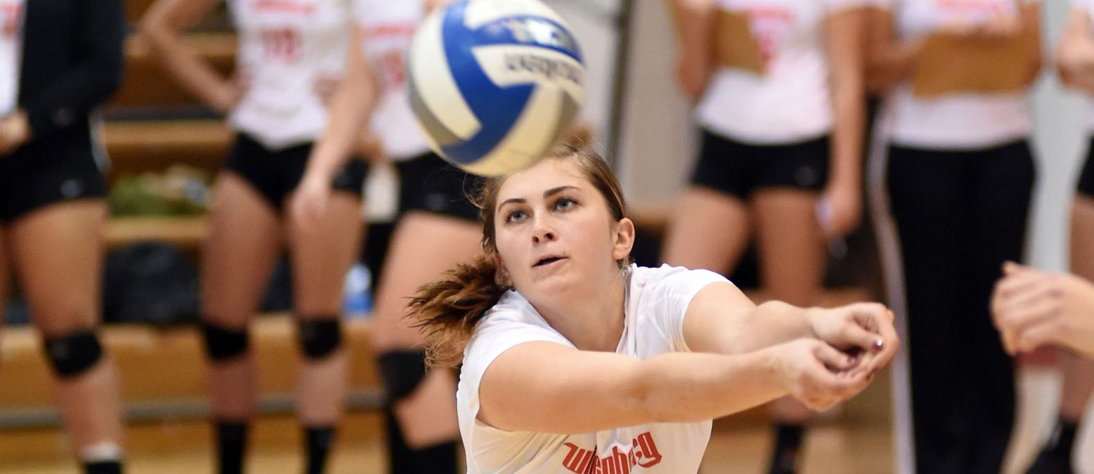 Melissa Emming contributed five kills and 10 digs in a 3-1 win over DePauw. File Photo | Nick Falzerano