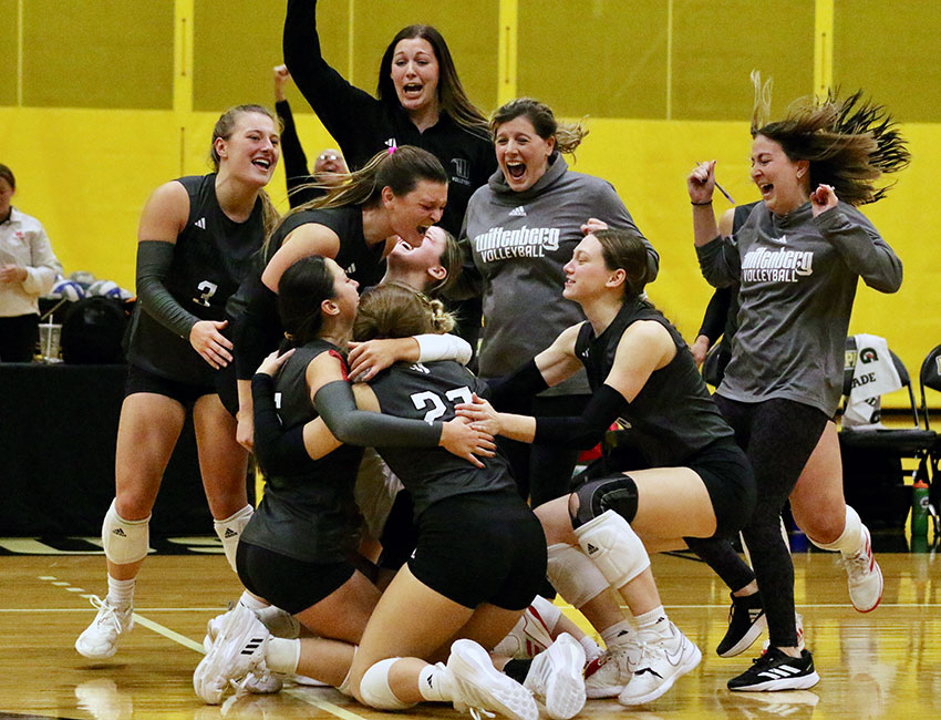 Wittenberg celebrates after final point of NCAC Tournament title match.