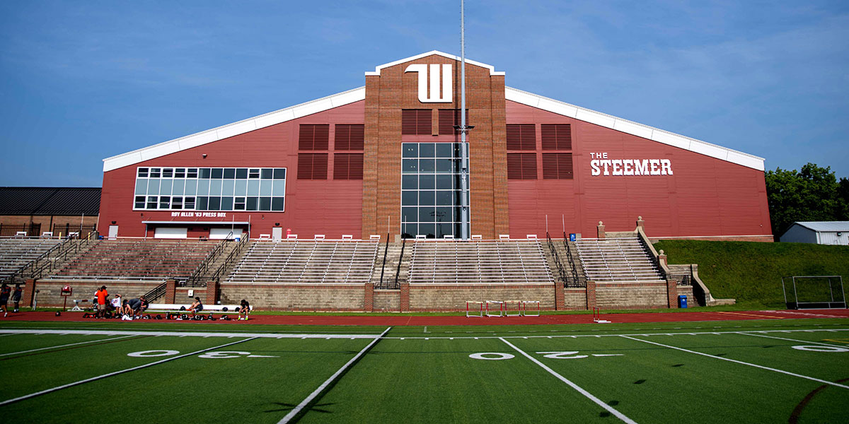 Edwards-Maurer Field in Wittenberg Stadium with The Steemer in the background.