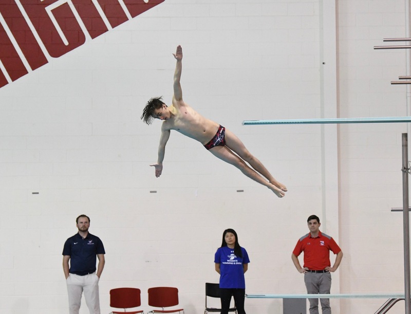 Freshman Noah Miller finished ninth overall in the men's 1-meter diving competition to lead Wittenberg on night 2 of the 2019 NCAC Swimming & Diving Championships